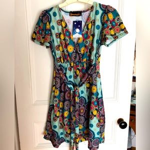 Luna Claire green blue Peasant Rachael wrap dress small new